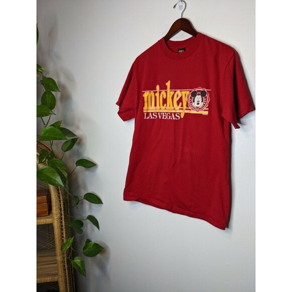 Mickey Mouse Las Vegas Red Gold Large T Shirt USA Minor Wear 90s - Picture 1 of 7